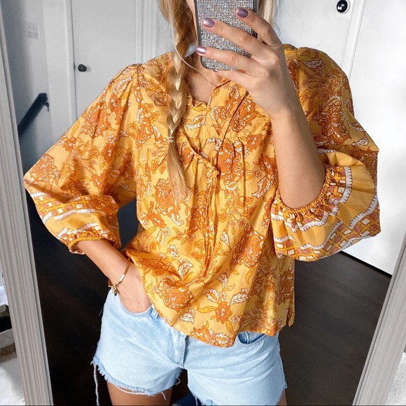 π C&C CALIFORNIA BOHO FLORAL YELLOW ORANGE LOOSE TOP! - Picture 4 of 9